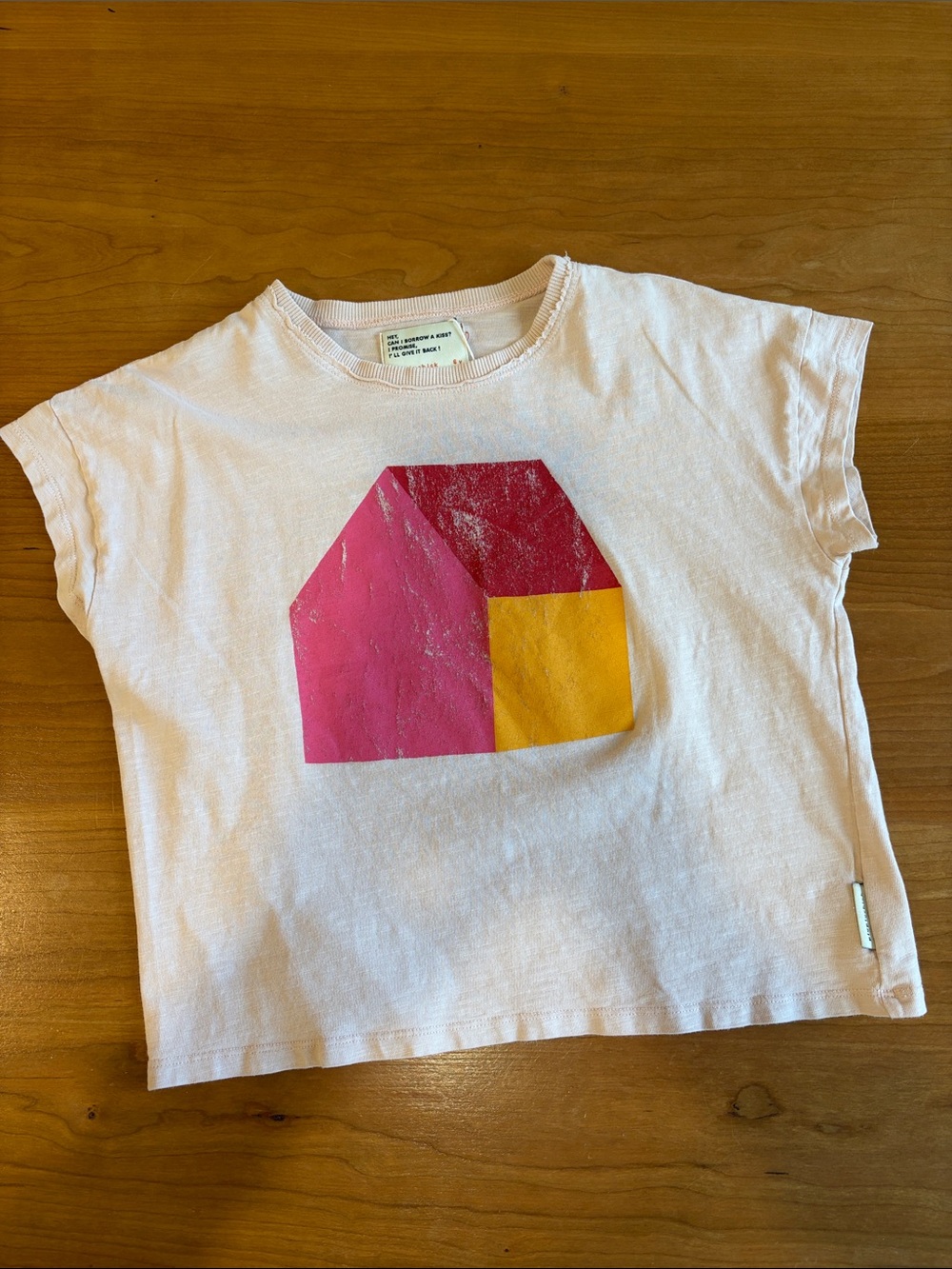 Kids Light Pink Graphic Short Sleeve Tee with Color Block House Print
